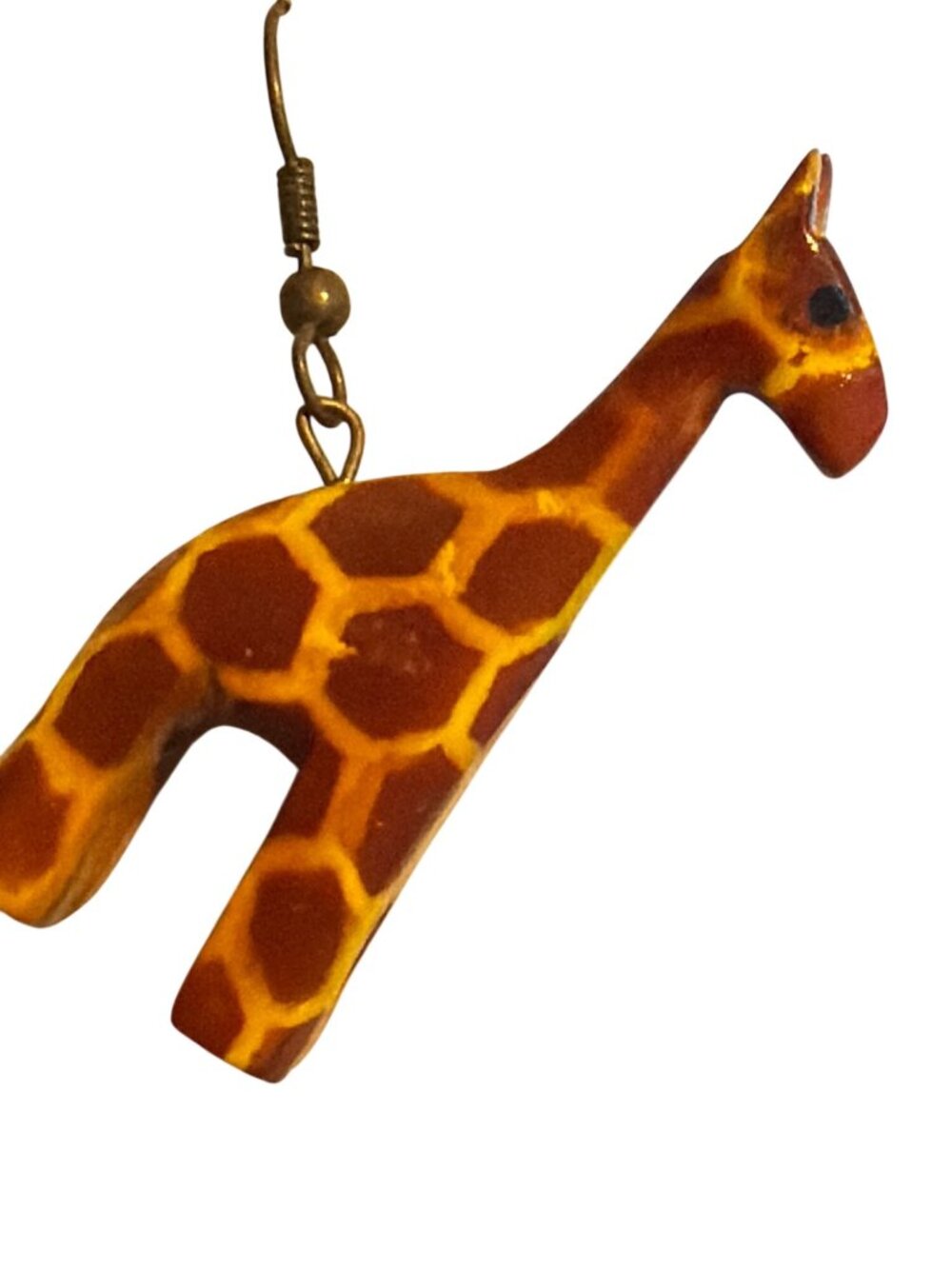 Hand painted Giraffe Dangle Wood Earrings Lightweight Hooks Safari Animal 2" - Picture 3 of 6